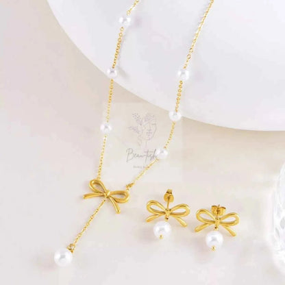 18K Gold-Plated Bowknot Pearl Jewelry Set