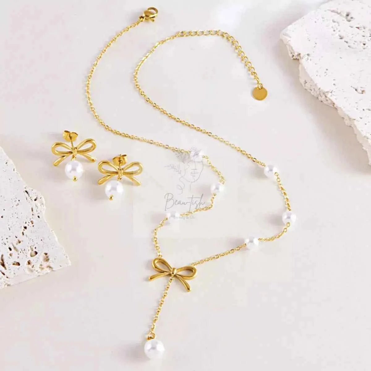 18K Gold-Plated Bowknot Pearl Jewelry Set
