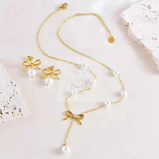 18K Gold-Plated Bowknot Pearl Jewelry Set