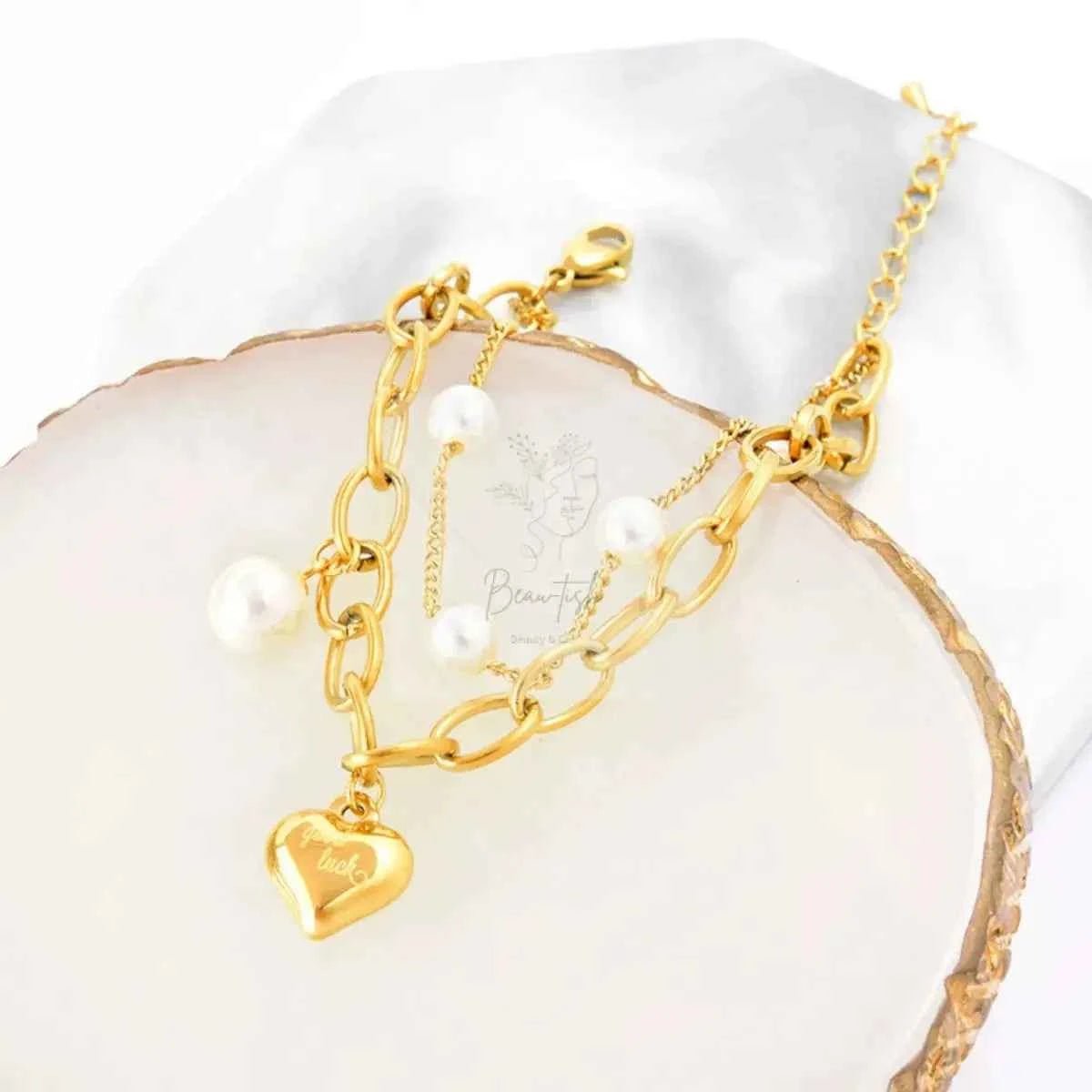 18K Gold-Plated Heart Charm Bracelet
