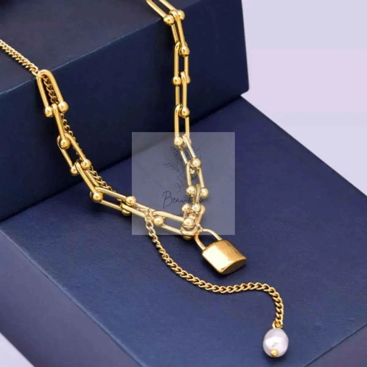 18K Gold-Plated Lock Pendant Necklace