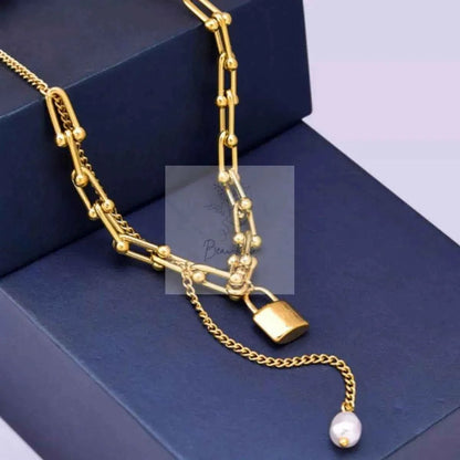18K Gold-Plated Lock Pendant Necklace