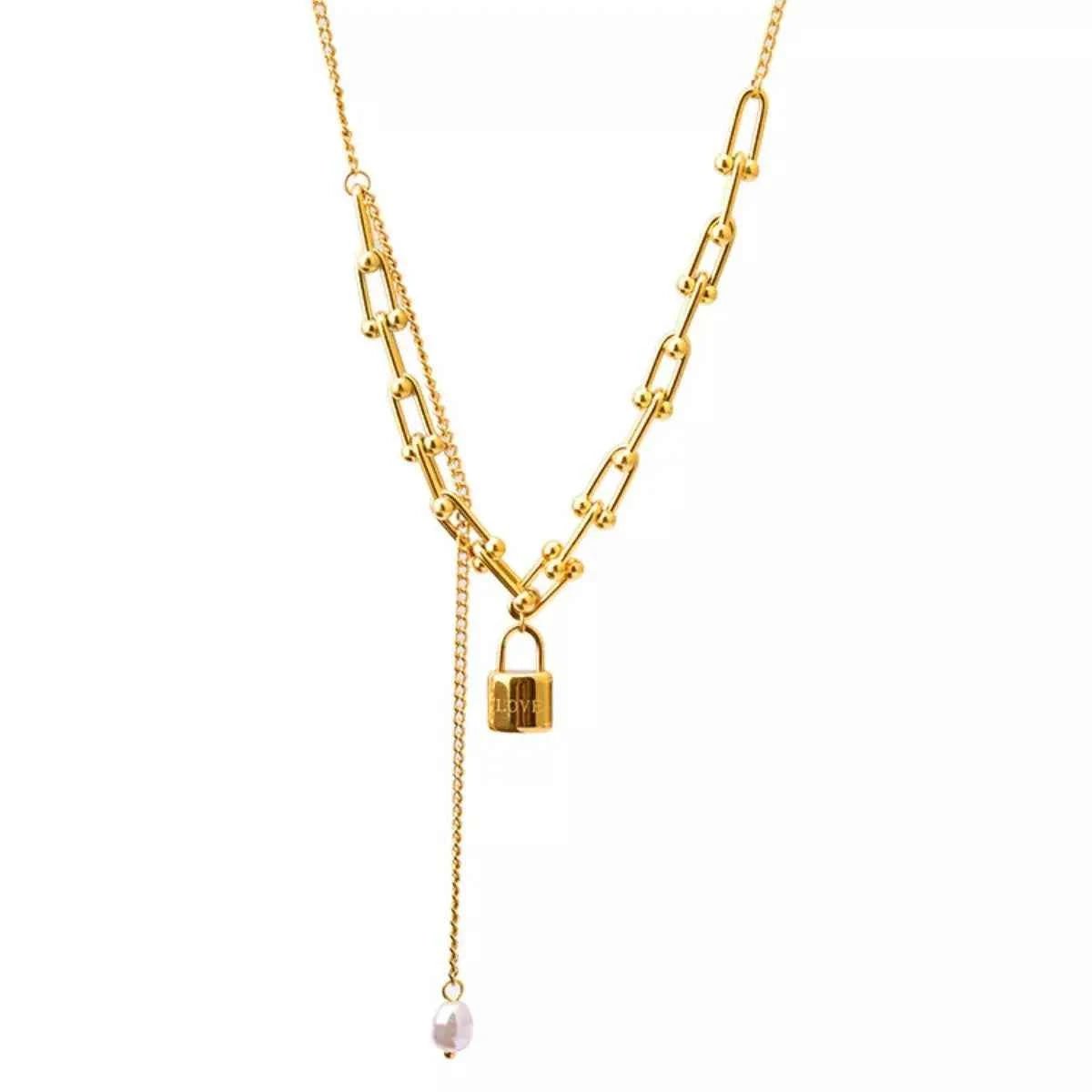 18K Gold-Plated Lock Pendant Necklace
