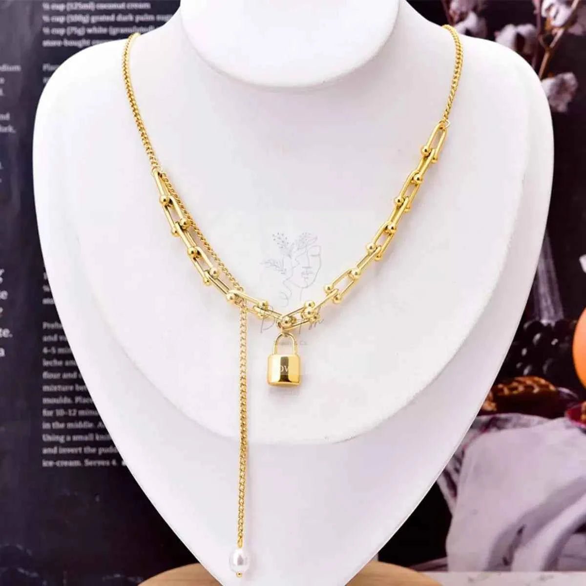 18K Gold-Plated Lock Pendant Necklace