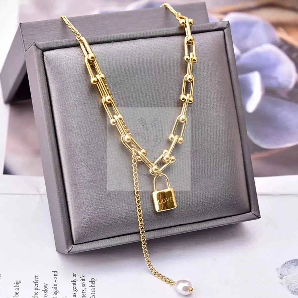 18K Gold-Plated Lock Pendant Necklace