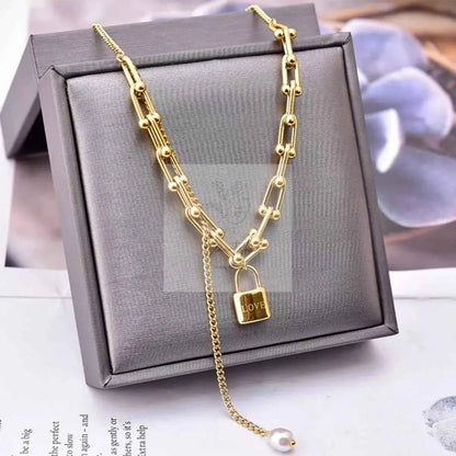 18K Gold-Plated Lock Pendant Necklace