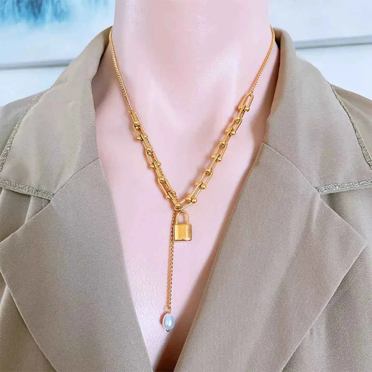 18K Gold-Plated Lock Pendant Necklace