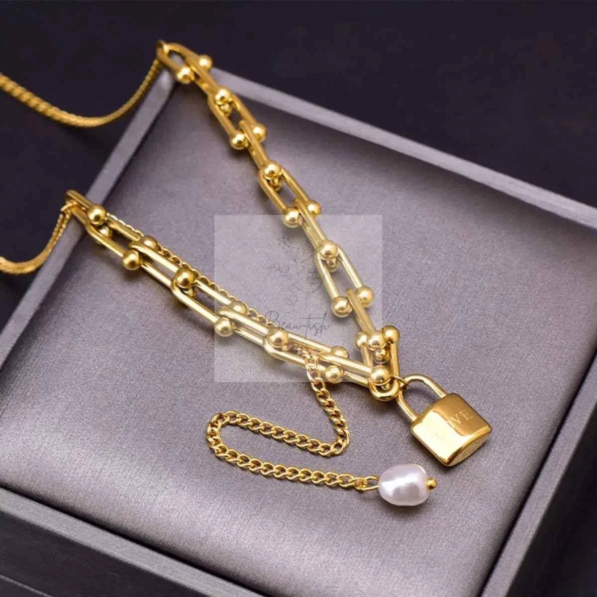 18K Gold-Plated Lock Pendant Necklace