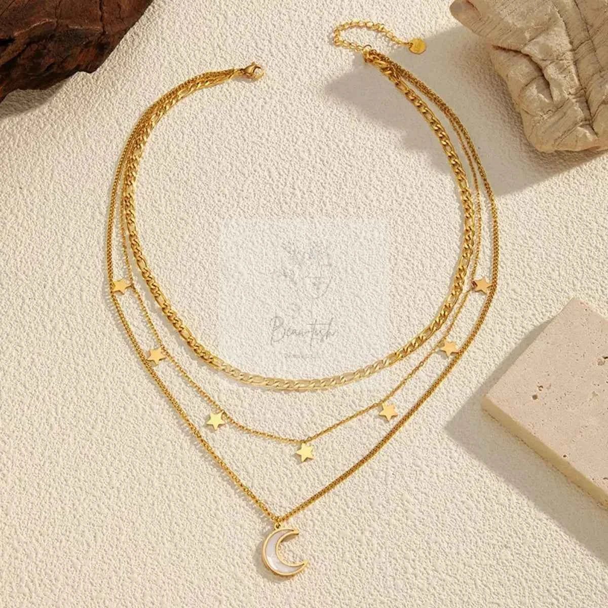 18K Gold-Plated Moon Three-Layered Necklace