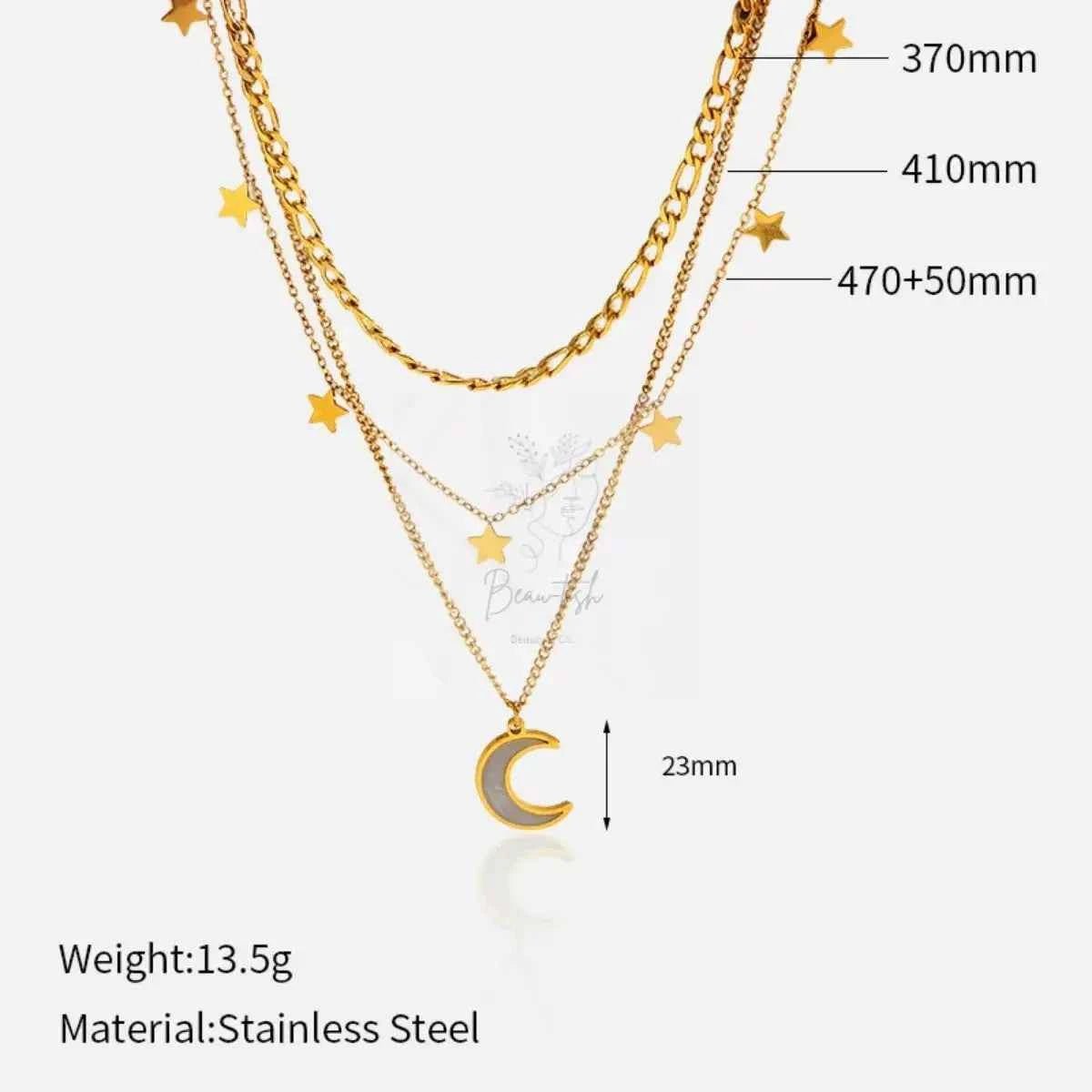 18K Gold-Plated Moon Three-Layered Necklace