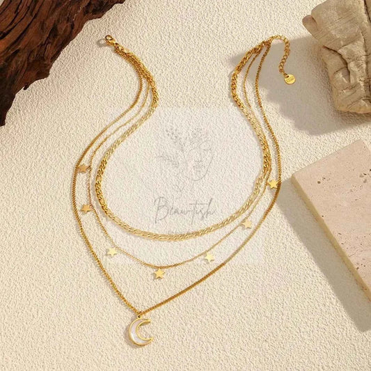 18K Gold-Plated Moon Three-Layered Necklace