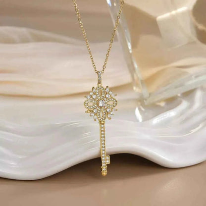 18K Gold-Plated Zircon Key Pendant Necklace