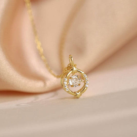 18K Gold-Plated Zircon Star Circle Pendant Necklace