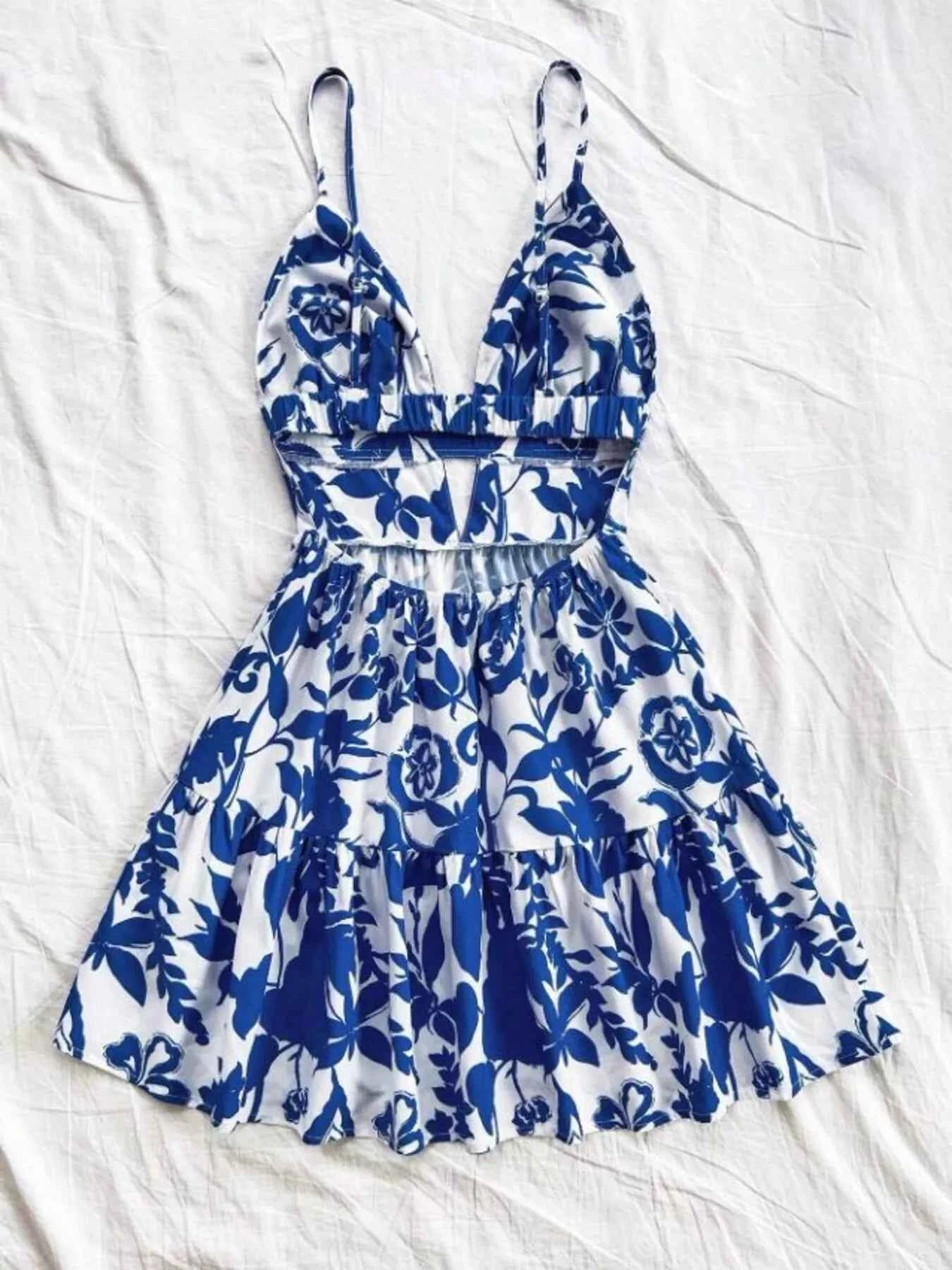 Floral Print V-Neck Tiered Mini Dress