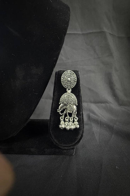 Paheran Oxidised Silver Elephant Choker Necklace Set with Earrings