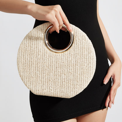 Women's Woven Handbag – Summer Beach & Holiday Shoulder Bag with Removable Strap