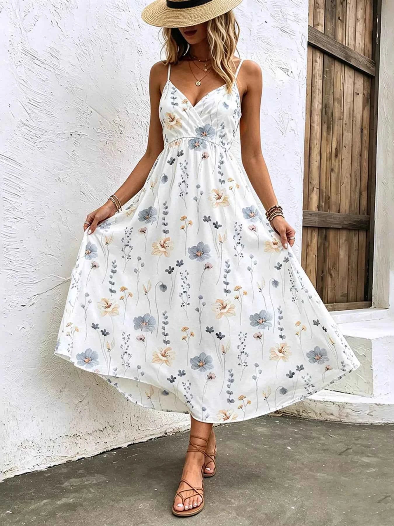 Floral Print Spaghetti Strap Midi Dress