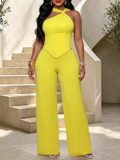 Backless Twist Top and Wide-Leg Pants Set