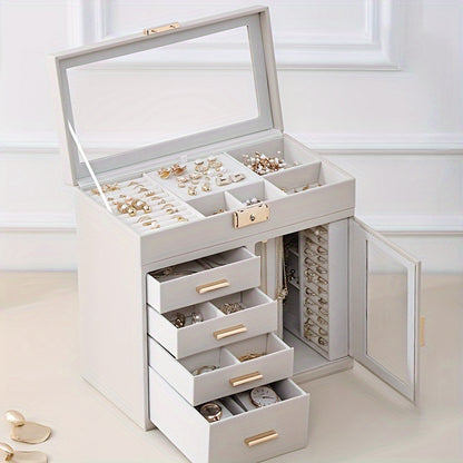 Giant Jewellery Box with 360° Rotating Necklace Hook & Multi-Layer Drawers