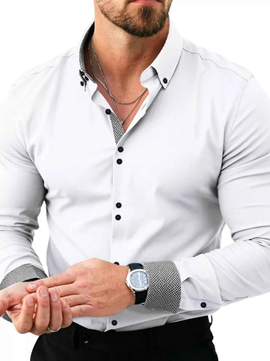 Men's Full Size Slim Fit Contrast Trim Shirt Plus Size