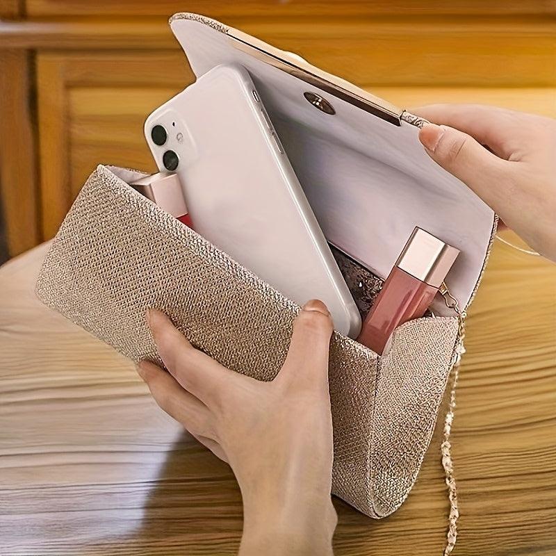 1pc Shiny Pleated Envelope Evening Bag, Sparkling Evening Handbag