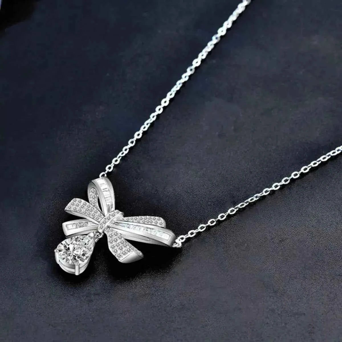2 Carat Moissanite 925 Sterling Silver Bowknot Necklace