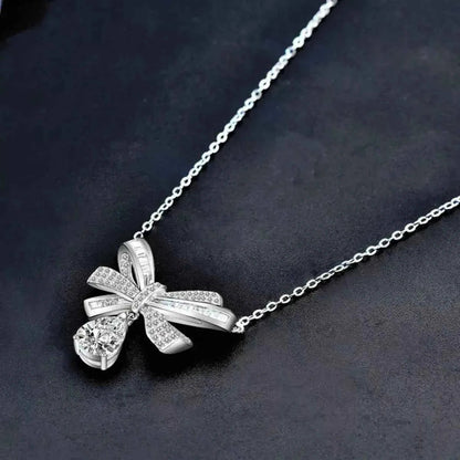 2 Carat Moissanite 925 Sterling Silver Bowknot Necklace