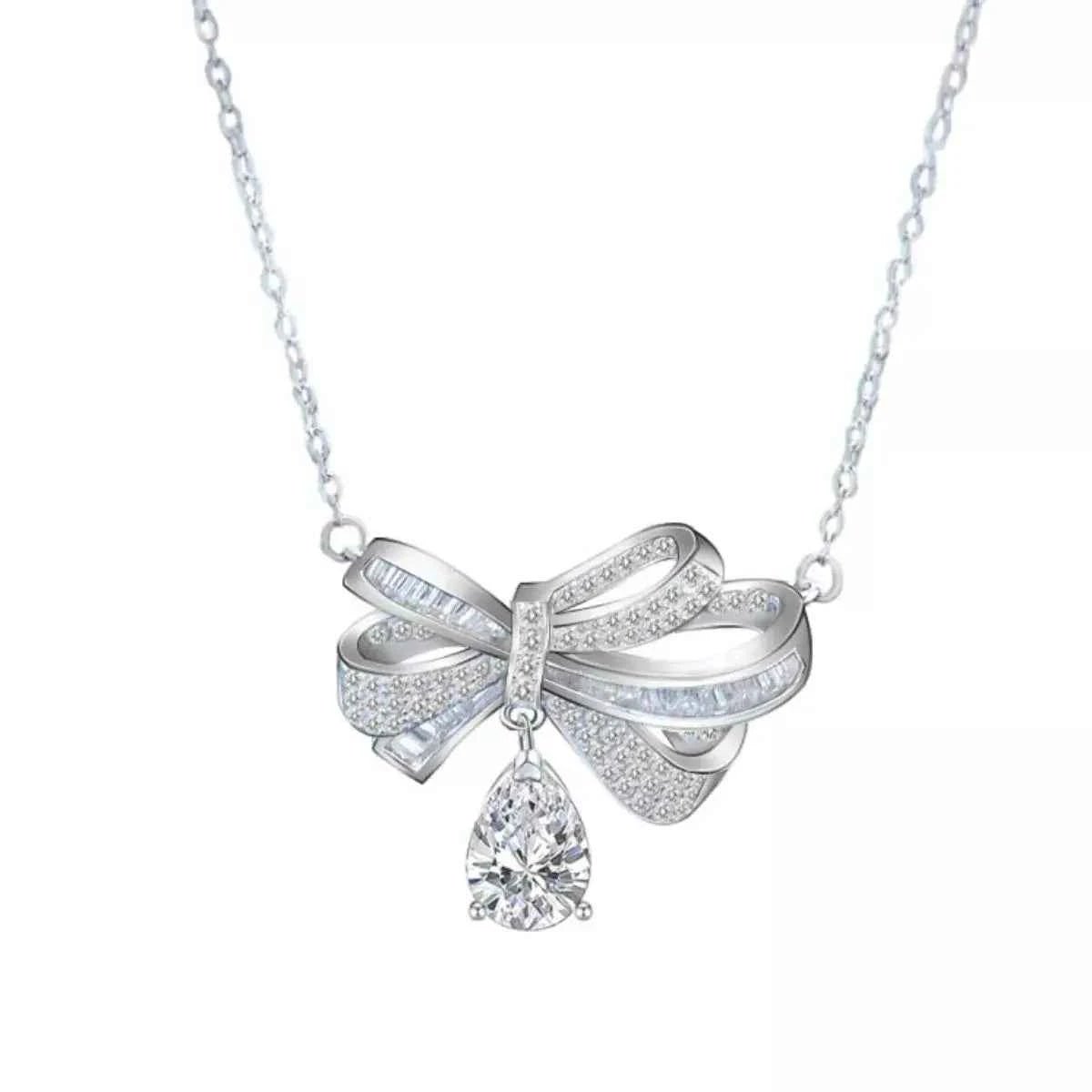 2 Carat Moissanite 925 Sterling Silver Bowknot Necklace