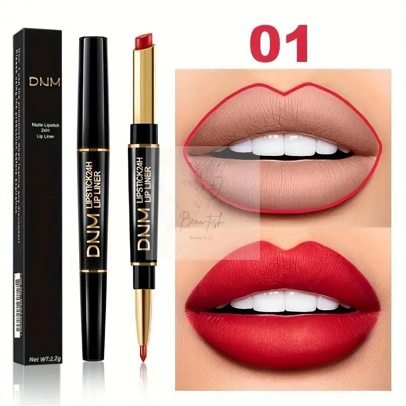 2-in-1 Lipstick & Lip Liner Pencil - Waterproof, Non-Stick, Long Lasting, for All Skin Types, Natural Look, Mixed Shade Range