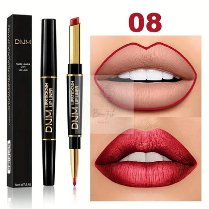 2-in-1 Lipstick & Lip Liner Pencil - Waterproof, Non-Stick, Long Lasting, for All Skin Types, Natural Look, Mixed Shade Range