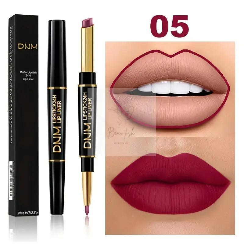 2-in-1 Lipstick & Lip Liner Pencil - Waterproof, Non-Stick, Long Lasting, for All Skin Types, Natural Look, Mixed Shade Range