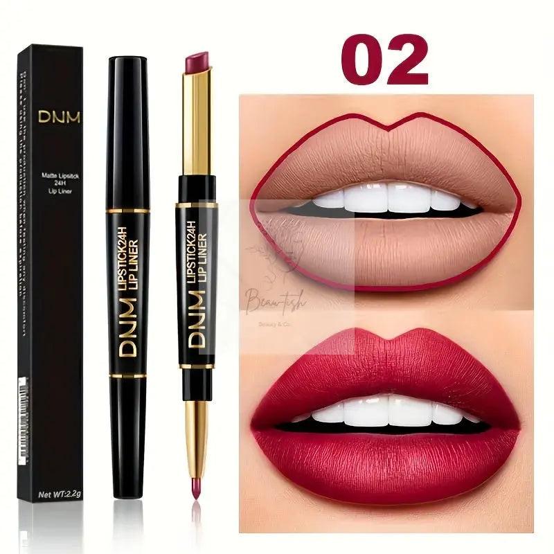 2-in-1 Lipstick & Lip Liner Pencil - Waterproof, Non-Stick, Long Lasting, for All Skin Types, Natural Look, Mixed Shade Range