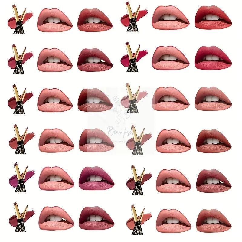 2-in-1 Lipstick & Lip Liner Pencil - Waterproof, Non-Stick, Long Lasting, for All Skin Types, Natural Look, Mixed Shade Range