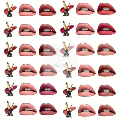 2-in-1 Lipstick & Lip Liner Pencil - Waterproof, Non-Stick, Long Lasting, for All Skin Types, Natural Look, Mixed Shade Range