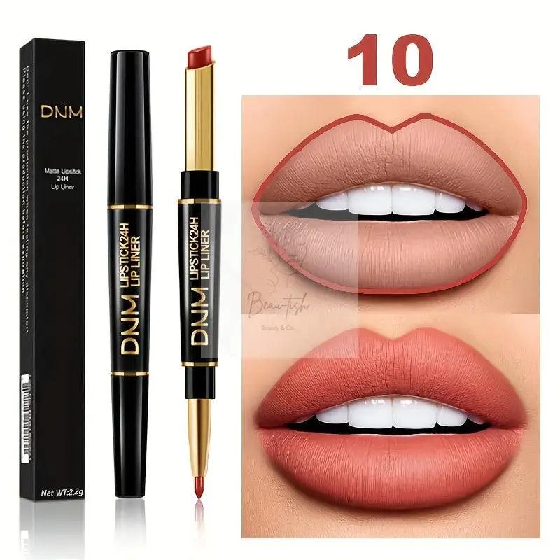 2-in-1 Lipstick & Lip Liner Pencil - Waterproof, Non-Stick, Long Lasting, for All Skin Types, Natural Look, Mixed Shade Range