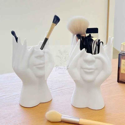 2 Pcs White Elegant Hand - Shaped Brush Holder