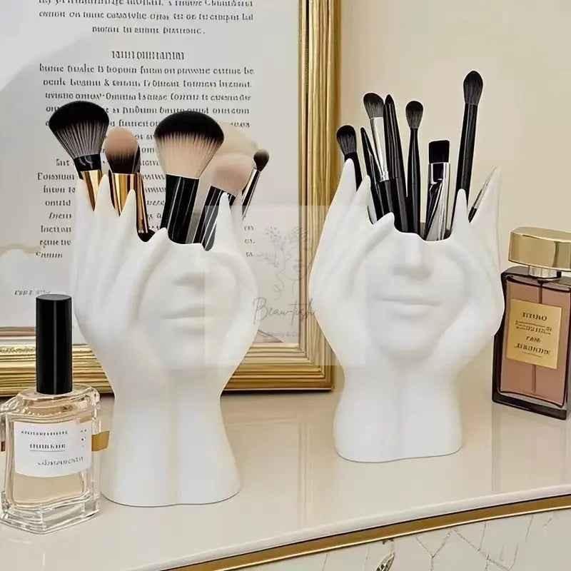 2 Pcs White Elegant Hand - Shaped Brush Holder