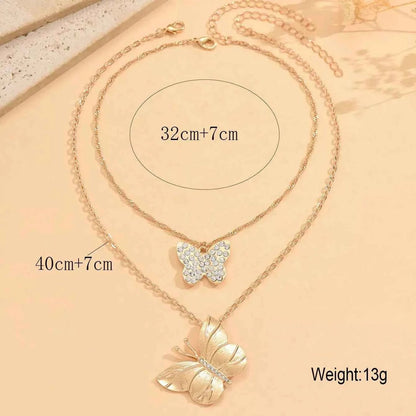 2 Piece 18K Gold-Plated Rhinestone Butterfly Necklace