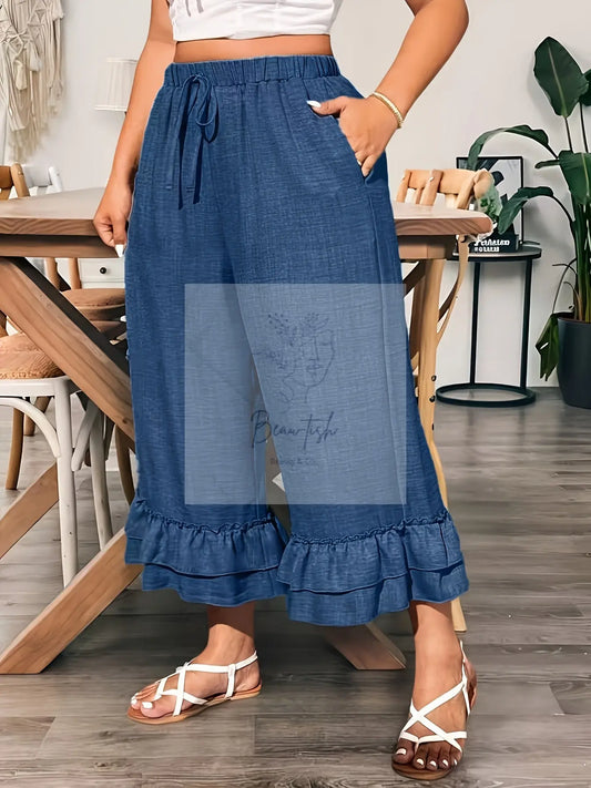 Plus-Size Women'S Casual Long Pants with Pleats And Pockets - Beau-tish Beau-tish