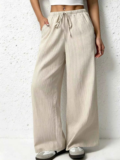 Casual Drawstring Wide Leg Pants