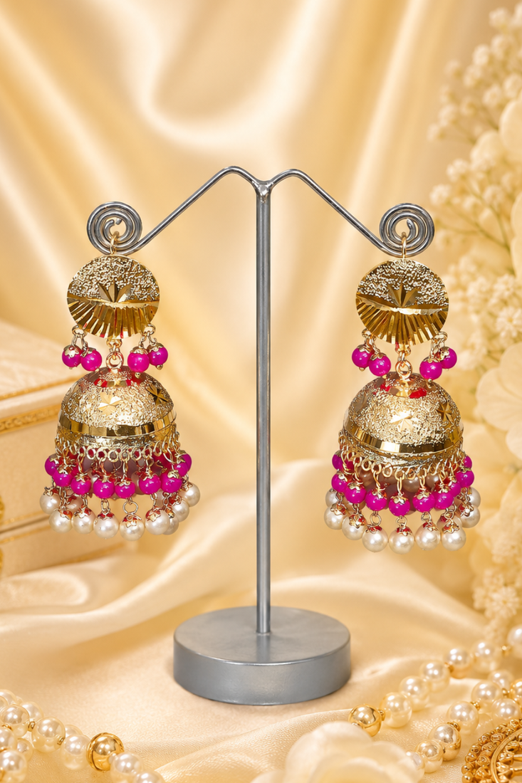 PINK PITCH Gold Plated Punjabi Bell Jhumka Earrings