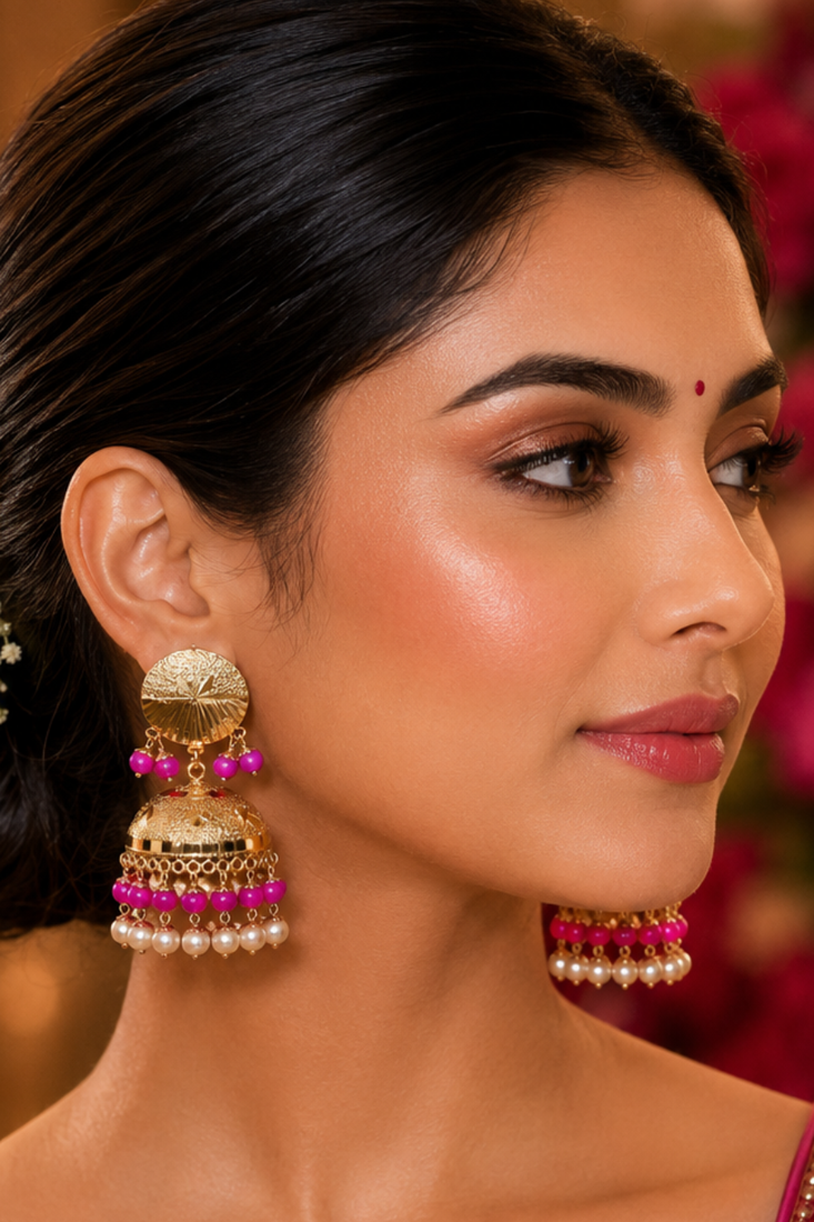 PINK PITCH Gold Plated Punjabi Bell Jhumka Earrings
