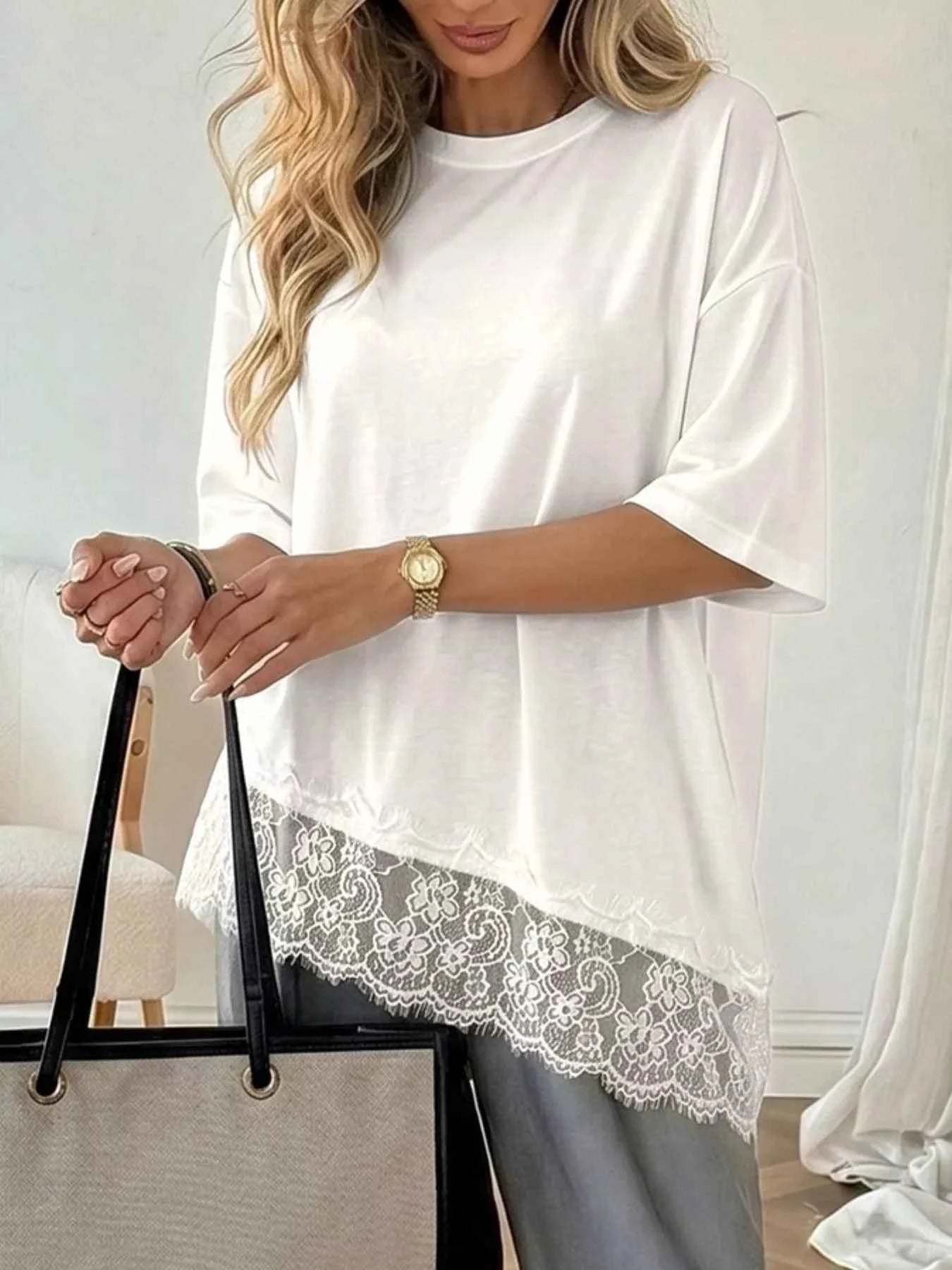Lace Detail Half Sleeve T-Shirt