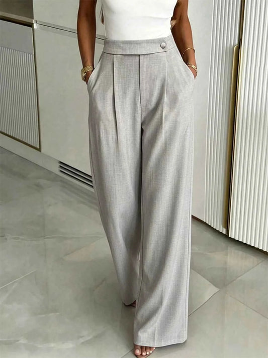 High-Waisted Wide-Leg Pleated Pants