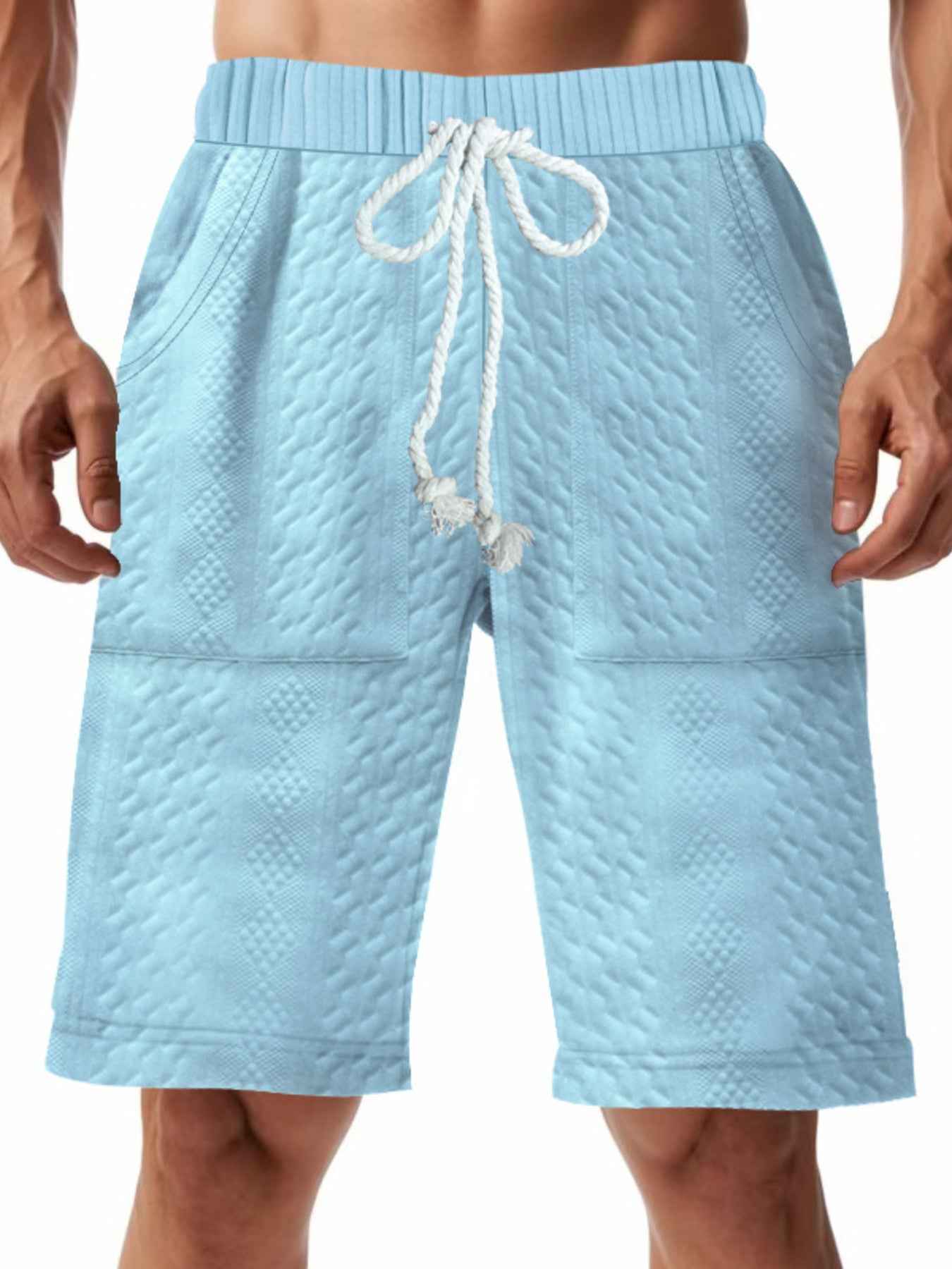 Men's Full Size Texture Drawstring Shorts Plus Size