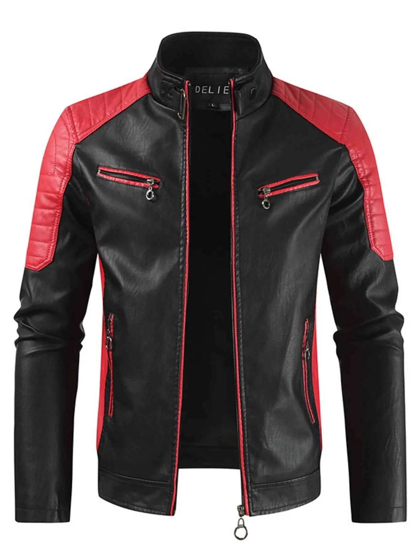 Men's Plus Size Color Block Leather Jacket