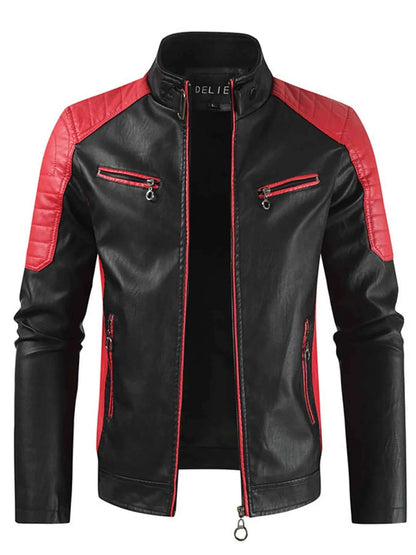 Men's Plus Size Color Block Leather Jacket