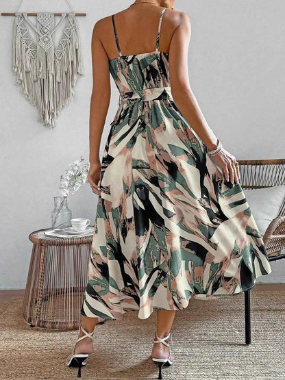 Abstract Print Tie Waist Cami Dress