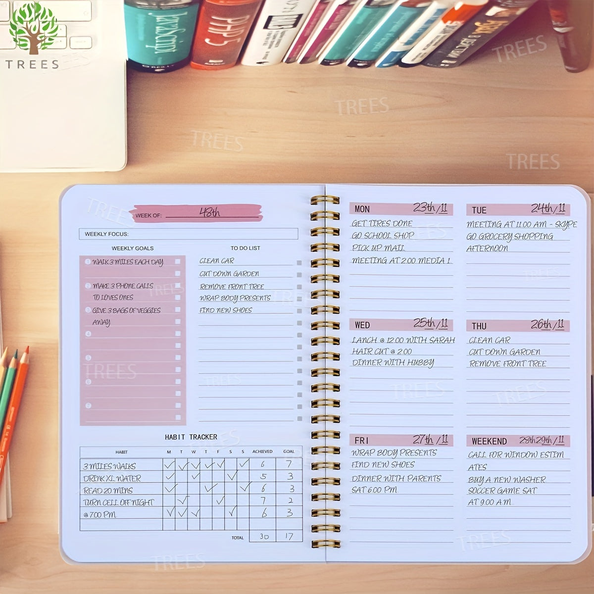 Trees Spiral A5 Undated Daily & Weekly Planner – 52 Sheets