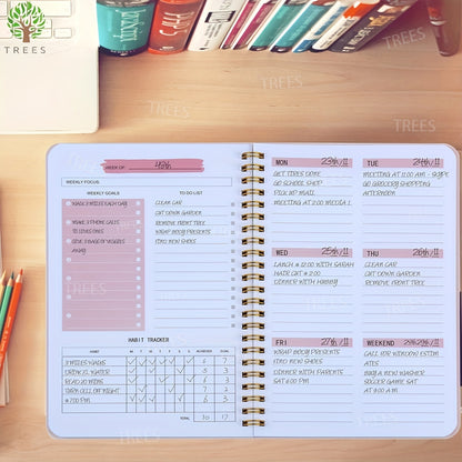 Trees Spiral A5 Undated Daily & Weekly Planner – 52 Sheets